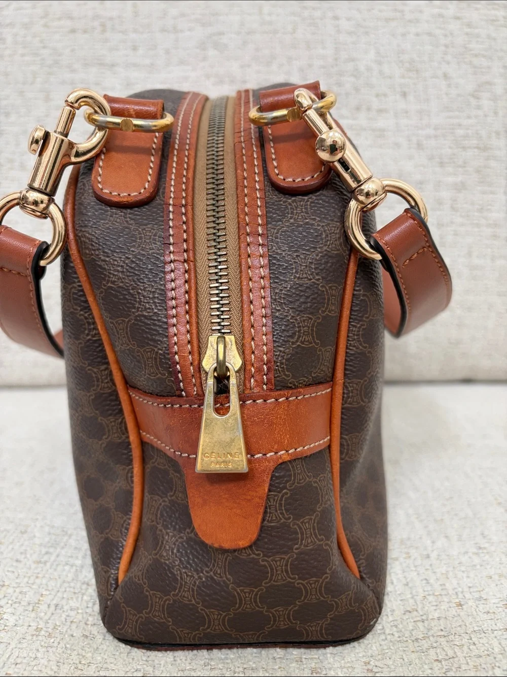 1994 Celine Triomphe Macadam Monogram Dome Satchel
